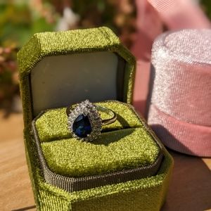 Vintage Art Deco Style Lab Sapphire Diamond Accent 10K White Gold 7